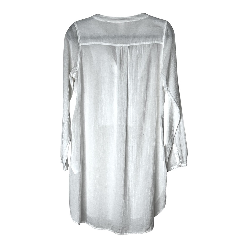 H&M LOGG Long Sleeve Embroidered Split Neck Mini Shirt Dress Coverup White 8 - Picture 4 of 9